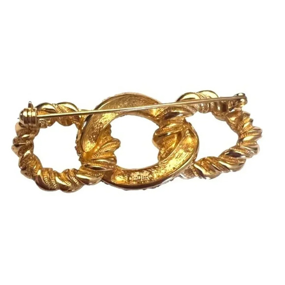 Vintage Christian Dior Twisted Chain Link Pave Rhinestone Brooch Pin Gold Tone - Picture 2 of 2